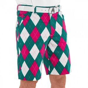 Royal and Awesome Men’s Green, Pink, and White Par-gyle Golf Shorts NWOT